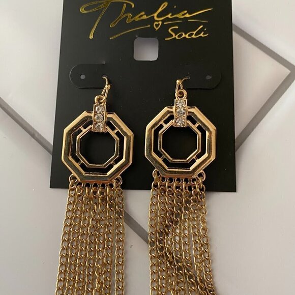 Thalia Sodi Earrings Gold Octagon Fringe Tower Earrings - Picture 2 of 2